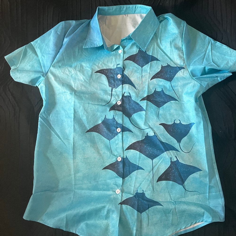 Tropical Button Down Shirt Ocean Coastal Beach Hawaiian Stingray Summer Vacay XL